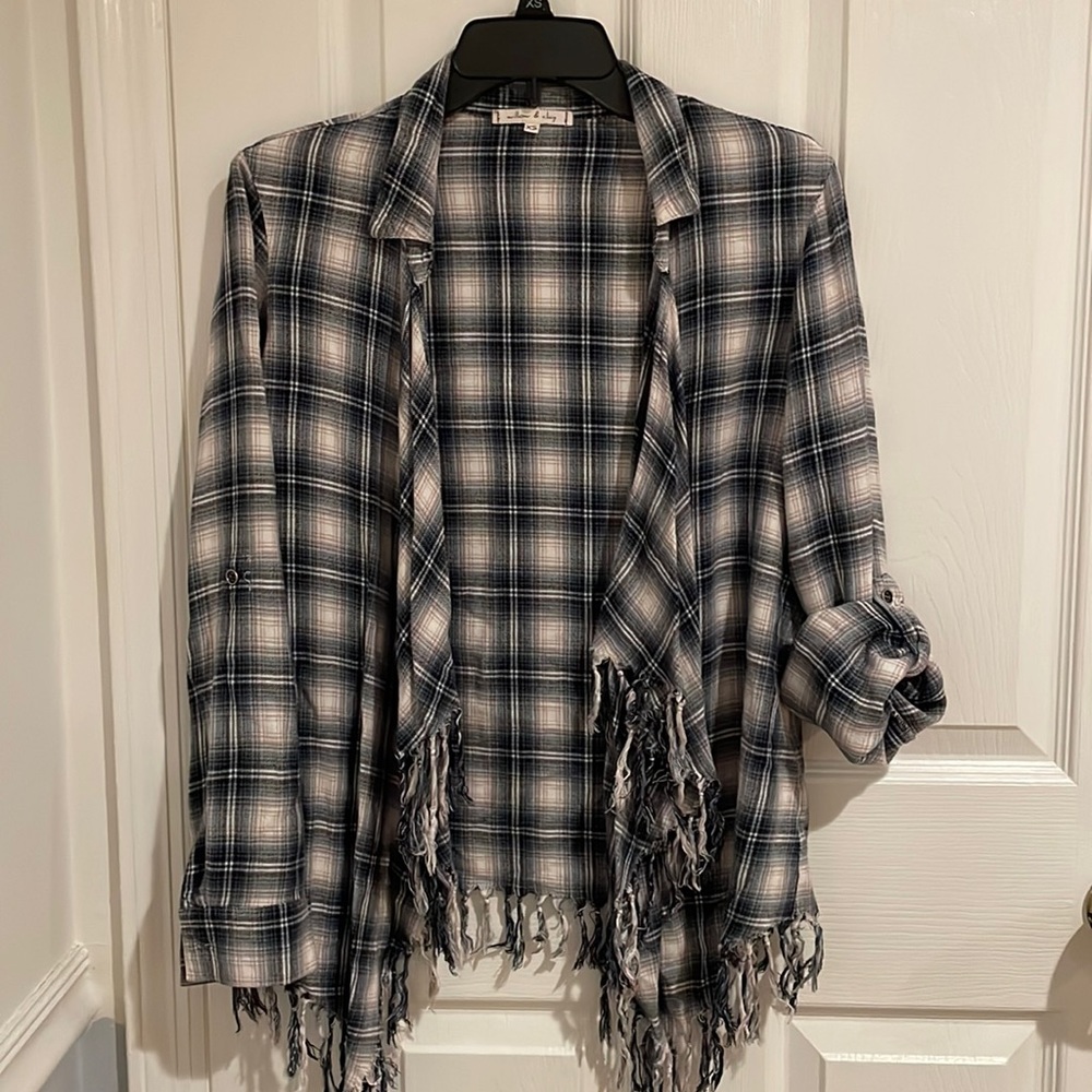 Willow&Clay Plaid Fringe Cardigan
